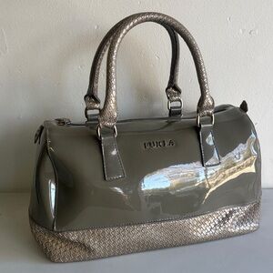 Furla Candy Metallic Gray Patent Satchel